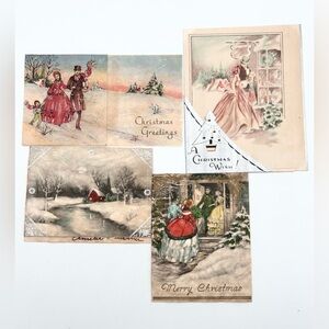 Vintage Christmas Victorian Greeting Cards 1940s 50s Used No Envelopes Set of 4
